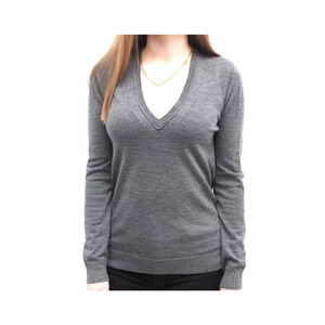 BURBERRY BRIT Merino Wool Sweater Jumper V Neck Gray Long Sleeve Logo XS